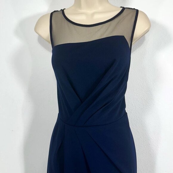 Adrianna Papell Illusion Dress Sz 14 Asymmetrical Mesh Top Midnight Witchy Glam - Picture 4 of 12